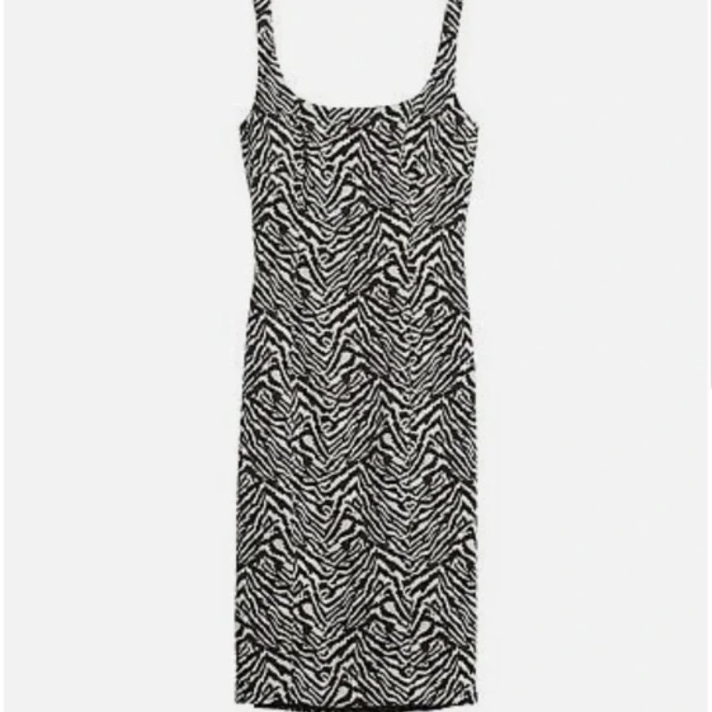Banana Republic Retro Style Zebra Print Bodycon Dress | Black White | Size 8